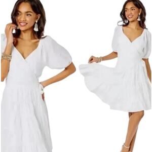 NWT Lilly Pulitzer Iralee Short Sleeve White Wrap Linen Fit & Flare Dress Size 8